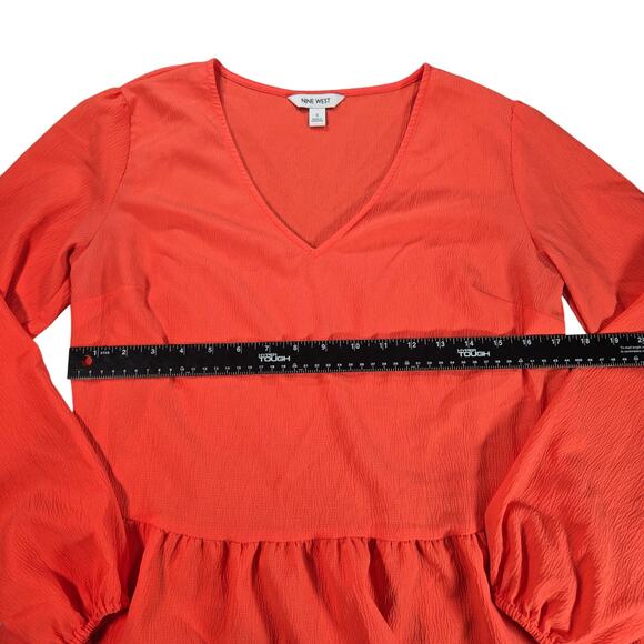 Nine West Wom Small Long Sleeve Ruffle Hem Coral Pink Blouse Spring Easter EUC - Picture 5 of 10
